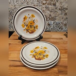 Vintage Haniwa Stone Ware 3 Salad Plates Lot Japan Karen 3518